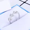 Anillo Abierto Cruzado de Rama de Olivo con Diamantes Completos, Anillo de Hoja de Nicho de Comercio Exterior con un Diseño Único, Regalo para Novia, Joyería para el Festival Qixi
