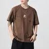Camiseta Casual de Manga Curta com Estampa de Letras Grande e Pesada para Homens, Tendência de Verão Marca Solta Gola Redonda Pura Algodão Pulôver Camiseta