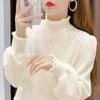Camiseta Base de Encaje Cepillado para Mujer Otoño e Invierno Nueva Espesa Forrada de Polar Cuello Alto Encaje de Pelo de Conejo Estilo Interior Manga Larga