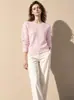 Suéter de cashmere vazado, suéter de malha, pulôver de gola redonda, peça básica elegante, 100% cashmere, suéter de caimento relaxado para mulheres, outono/inverno