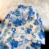 Camisas de Manga Corta de Verano Unisex Modernas Ins Retro Japonés Casual Holgadas Hawaianas Florales Estilo Pareja
