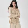 Suéter de Caxemira Moda Gola Meia Aberta Engrossada Cardigã Feminino Cintura Marcada Manga Longa Malha Canelada Peça de Vestir com Cinto Suéter Feminino