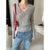 Outono Sinan Novo Estilo Francês Elegante Cruz Dupla Camada Decote V Cintura Marcada Emagrecedor Camada Base Tricô SN9184