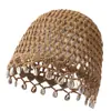 Gorro de Punto Calado para Mujer, Transpirable de Verano, Decorado con Conchas, Estilo Bohemio Hecho a Mano, Gorro Adelgazante