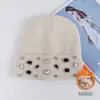 Gorro de punto con forma única decorado con pedrería para mujer, de fábrica, transfronterizo, para otoño e invierno, de lujo ligero, con vuelta y forro polar cálido