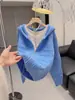 Cárdigan con Capucha Azul Klein Holgado de Doble Cremallera Ropa de Abrigo para Mujer Otoño Invierno Nuevo Estilo Coreano Tejido de Ganchillo para Mujer