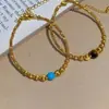 Novo Colar de Pérolas Douradas Branco-Azul Estilo Chinês Retrô para Mulheres, Corrente de Clavícula com Design de Nicho, Corrente de Pescoço em Camadas e Pulseira