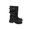Botas de Cuero de Vaca Estilo Nuevo con Aumento de Altura de 6 cm~Moderna Hebilla de Cinturón Puntera Cuadrada Redonda Botas de Montar de Cuero de Media Altura Plisadas para Mujer en Otoño