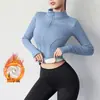 Chaqueta de Fitness Gruesa de Terciopelo Ajustada para Mujer, Corte 3D, Agujeros para el Pulgar, Cortavientos, para Correr por la Mañana, Ciclismo, Se Puede Usar como Ropa Exterior, Top de Yoga