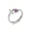 Artículo de Venta Caliente Transfronterizo El Amor Verdadero Espera Anillo de Cobre con Forma de Corazón y Cruz con Diamantes, Anillo Abierto Ajustable Regalo