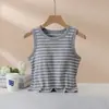 Nova Camisola de Algodão com Bojos, Alças Largas, Regata Listrada, Top na Altura da Cintura, Sutiã Integrado Feminino Lingerie Branca