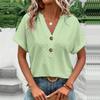 Moda Feminina Casual 2025 Primavera e Verão Europeia e Americana Transfronteiriça Estação Independente Amazon Camiseta Lisa com Botão e Decote V para Mulheres
