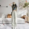 Pantalones casuales de trabajo retro estilo americano para mujer, pantalones jogger versátiles de pierna recta fluidos, pantalones holgados de pierna ancha, estilo verano, ins