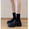 Mocasines de Cuero Grueso Estilo Británico con Plataforma para Aumentar Altura y Punta Redonda para Mujer, Nuevos Mocasines Retro Negros Otoño 2026, Zapatos Pequeños de Cuero, Zapatos de Vestir