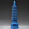 Adorno de Torre Wenchang de Nueve Pisos Tallado en Madera Maciza Azul, Torre Bagua, Simbolizando Progreso Constante, Adecuado para Escritorios de Estudiantes y Manualidades de Oficina