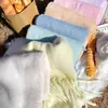 Bufanda de Mohair de Color Puro Estilo Coreano para Mujer Invierno Engrosada con Borlas Bufanda Cálida Chal Bufanda Extendida Integrada