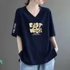 Camiseta Feminina de Manga Curta com Decote V Festiva para Comércio Exterior Transfronteiriço, Ano do Dragão, Moda Casual, Caimento Solto, Emagrecedora
