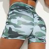 Amazon Explosiones Transfronterizas Camuflaje Deportes Correr Yoga Fitness Ajustado Cadera Trasero Plisado Pantalones de Tres Puntos Pantalones Cortos