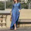 Vestido Longo Jeans Transfronteiriço Europeu e Americano 2025 com Gola Camisa, Bolsos, Barra Larga, Tamanho Grande Q327, Elegante para o Trabalho
