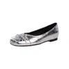 Primeiro Encontro Temporada Menina da Lua Caindo~! Sapatilhas Quadradas com Laço Femininas Salto Escondido Prata Mary Janes Sapatos Únicos