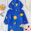 Roupão de Banho com Capuz de Flanela para Meninos, Estampa de Desenho Astronauta Espacial Pijamas Infantis, Fleece de Coral Espessado para Outono e Inverno
