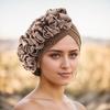 Aliexpress Wish Nuevo Estilo Transfronterizo Sombrero Africano con Gran Diseño Floral en el Lateral, Sombrero Indio, Sombrero Turbante, Venta Directa del Fabricante