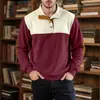 Coleção masculina de primavera e outono transfronteiriça: Moletom casual de tricô com retalhos de veludo cotelê, estilo europeu e americano, color-block, gola alta, corte solto, manga longa