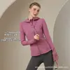Cárdigan con capucha de forro polar cepillado Lulu Bling Mismo estilo para mujer Chaqueta deportiva ajustada de manga larga para yoga