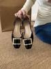 Zapatos Planos de Mujer con Punta Cuadrada Hueca Estilo Francés 2025 Nuevo Verano Versátiles Hebilla Cuadrada Negra Zapatos de Oficina