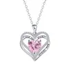 Colar Coração Eterno Amor com Diamantes Incrustados e Corrente de Clavícula em Formato de Coração Duplo Gravado Pingente de Doze Cores de Pedra de Nascimento Luxo Leve