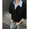 Camiseta Falsa de Duas Peças de Manga Curta para Homem no Verão, Design Solto, Top de Manga Meia-Manga com Decote em V, Camiseta Casual Splicing Tendência Americana