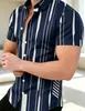 Camisa casual de verano para hombre con manga corta y estampado geométrico, top de corte holgado, camisa de manga corta transfronteriza para hombre