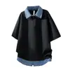 Tendência Nacional Cor Sólida Patchwork Xadrez Color-Blocking Camiseta de Manga Curta Unissex 2026 Verão Nova Camiseta Polo