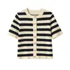 Comercio Exterior Transfronterizo 2026 Nuevo Otoño Cuello Redondo Rayas Manga Corta Cardigan de Punto Chaqueta Top 2142112