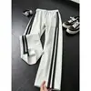 Calça Casual Masculina Estilo Americano com Listras Laterais Color Block Patchwork Outono Tendência Marca Silhueta Solta Esportiva Versátil Perna Larga Longa