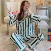 Pijama Feminino Primavera e Outono Novo Cardigã Calça de Manga Longa Desenho Animado Doce Roupa de Casa para Senhoras