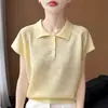 Nuevo Tejido de Lino de Bambú Primavera/Verano Cuello Polo Rayas Cortas Manga Corta Bloque de Color Rayado Holgado Estilo Coreano Sencilla Camiseta Básica