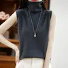 Top sin mangas de punto 100% lana pura con cuello alto, listo para usar