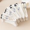 Calcetines de tubo gruesos y cálidos con forro polar, otoño e invierno, bordado de gato, terciopelo blanco, calcetines para dormir de niña, calcetines lindos de luna