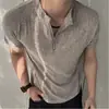 Camiseta de punto para hombre de manga corta ajustada, jersey de estilo coreano con media cremallera, tejido de punto ajustado, estilo casual y sofisticado para ir al trabajo