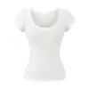 Top sexy de estilo americano con escote profundo en U y manga corta para verano, que acentúa la figura con una cintura ceñida y hombros rectos