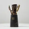 Juego de Té de Gres Accesorios Madera Maciza de Ébano Ceremonia del Té Seis Caballeros Juego Juego de Herramientas para Preparar Té Porta Té Cucharita de Té Aguja de Té
