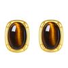 Minuyue S925 Plata de Ley Incrustada con Ojo de Tigre Amarillo Pendientes Ovalados Collar para Mujer Francés Retro Lujo Accesible Set de Alta Gama
