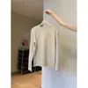 Camiseta básica azul claro con dobladillo enrollado para mujer, otoño e invierno 2026, top interior de punto redondo, suéter de punto suave y esponjoso