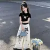 Conjunto de Verano de Moda para Niñas: Nuevo Conjunto de Dos Piezas de Camiseta de Manga Corta con Estampado de Letras a la Moda y Pantalones de Pierna Ancha Estrellados Dulces