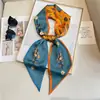 Lenço de seda estampado estilo coreano cachecol estreito cachecol de seda dupla camada cachecol dupla face cachecol longo gravata cabelo elegante lenço de cabeça bolsa de gravata feminina para o verão