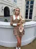 Vestido Color Block Europeu e Americano Transfronteiriço Primavera/Verão 2025 para Mulheres, Vestido Curto Sexy com Amarração na Cintura e Babados, Caimento Justo