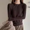 Camiseta Básica de Gola Redonda em Mistura de Cashmere, Cor Sólida, Estilo Simples, Camada Interna, Camiseta Base para Mulheres, Manga Regular, Peça de Roupa Externa, Top Emagrecedor