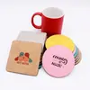 Posavasos de PU de transferencia térmica de cuero de color, material en blanco, posavasos de PU de sublimación de cuero resistente a altas temperaturas, material blanco puro