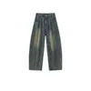 Jeans Wide Leg Scythe Americano de Alta Rua para Homens e Mulheres Lavagem Retro Emagrecedor Desgastado Tendência Versátil Casual Calças Longas